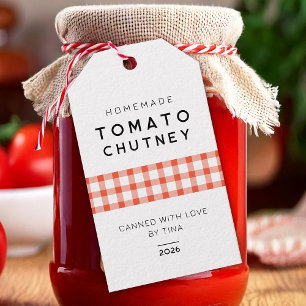 Étiquettes-cadeau Chutney de tomates fait maison avec motif à carrea