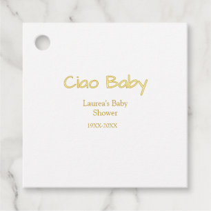Étiquettes Cadeau ciao bébé jaune or pastel nom date de la baby show