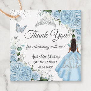 Étiquettes Cadeau Ciel bleu Floral Princesse Robe Argent Quinceañera