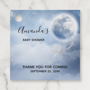 Étiquettes Cadeau Ciel bleu magique avec Baby shower de cygnes volan