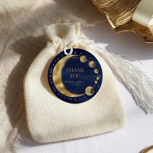 Étiquettes Cadeau Ciel Bleu Or Phases de Lune Mariage Remerciements