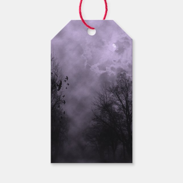 Étiquettes-cadeau Ciel d'Halloween hanté avec purée de ravens (Devant)