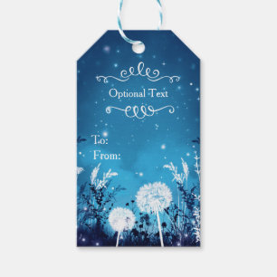 Étiquettes-cadeau Ciel Nocturne Enchanté Étoiles & Feuillage Bleu Ma