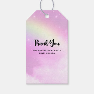 Étiquettes-cadeau Ciel rose nuages fluffés et Merci Rainbow Party