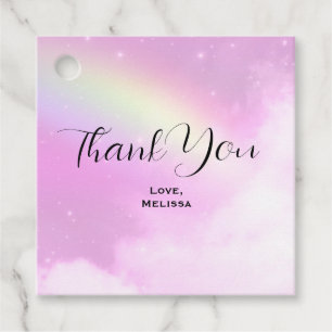 Étiquettes Cadeau Ciel rose pastel avec arc-en-ciel jaune