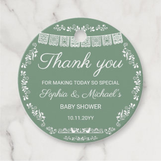 Étiquettes Cadeau Cielito Lindo Sage Green Papel Picado Baby Shower