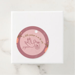 Étiquettes Cadeau Cigogne portant un bébé - Baby Shower