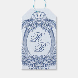 Étiquettes-cadeau Cimier baroque Paraphe bleu Mariage