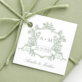 Étiquettes Cadeau Cimier floral classique Sage Vert Mariage Merci