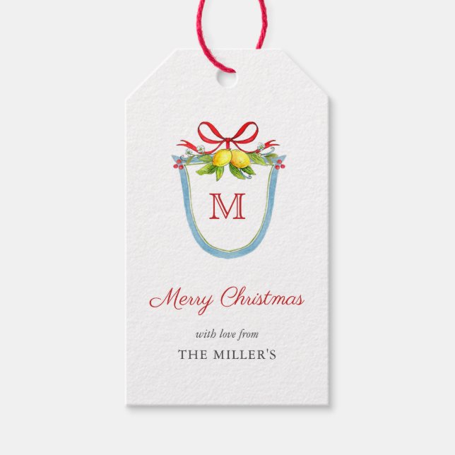 Étiquettes-cadeau Cimier monogramme aux citrons Joyeux Noël (Devant)