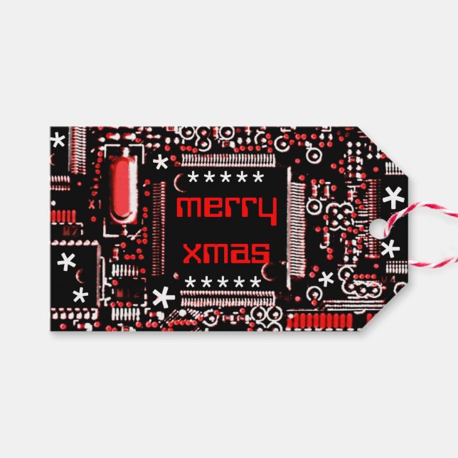 Étiquettes-cadeau Circuit rouge 2 'Merry Xmas' rouge (Devant (Horizontal))