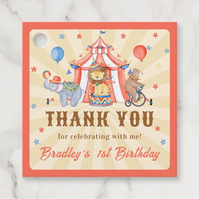 Étiquettes Cadeau Cirque Fête Animaux Carnaval Anniversaire Merci (Devant)
