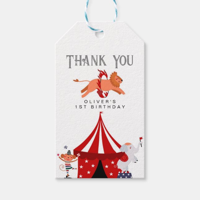 Étiquettes-cadeau Cirque ou Carnaval Thématique Anniversaire (Devant)