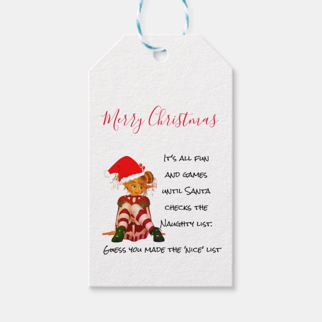 Étiquettes-cadeau Citation amusante de Noël Elf (Devant)