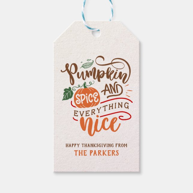 Étiquettes-cadeau Citations de Thanksgiving Tout Est Nice Spice Pump (Devant)