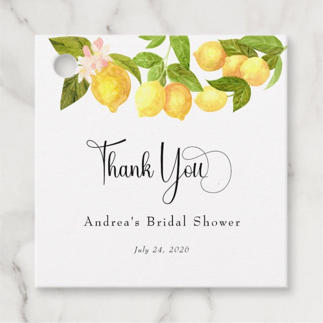 Étiquettes Cadeau Citron et verdure | Remerciements de Baby Shower d (Devant)