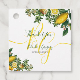 Étiquettes Cadeau Citron jaune rustique et feuillage Mariage de verd
