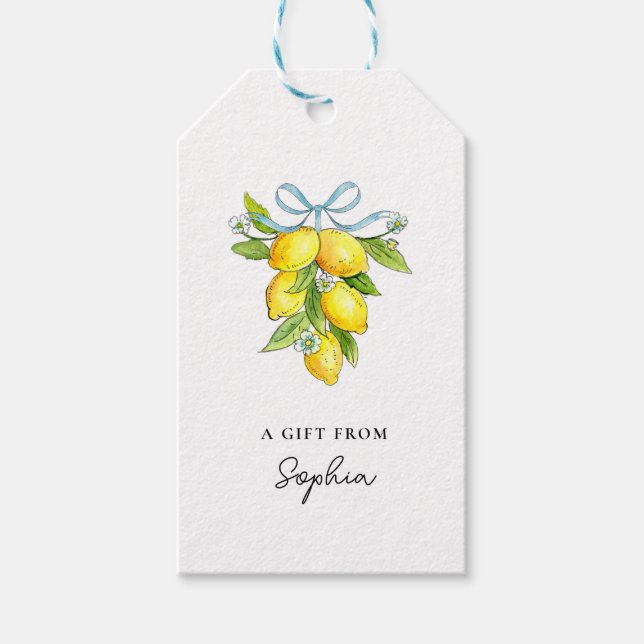 Étiquettes-cadeau citrons d'aquarelle italiens (Devant)