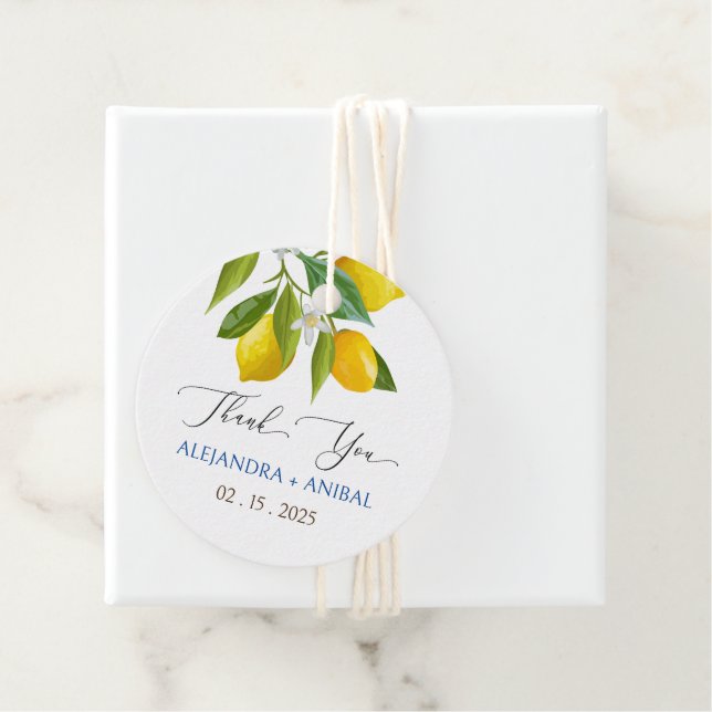 Étiquettes Cadeau Citrons et carreaux Méditerranée (En situation)