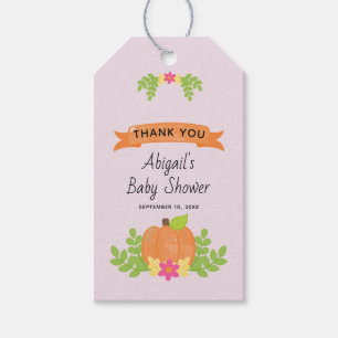 Étiquettes-cadeau Citrouille automne Baby shower fille Merci