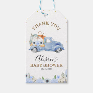 Étiquettes-cadeau Citrouille Automne bleu Floral Baby shower camion