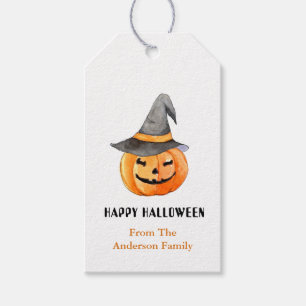 Étiquettes-cadeau Citrouille avec casquette sorcier Halloween Favori