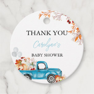 Étiquettes Cadeau Citrouille Baby shower d'automne du camion bleu