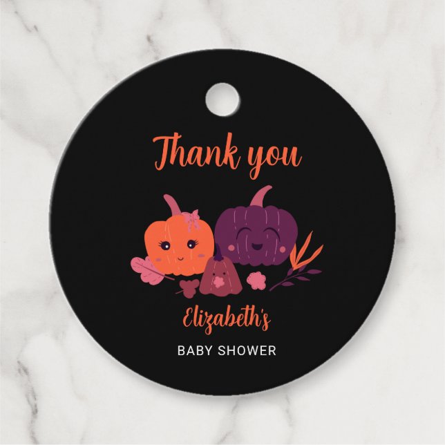 Étiquettes Cadeau Citrouille Baby shower mignon Halloween noir (Devant)