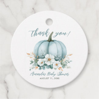 Étiquettes Cadeau Citrouille bleu automne Baby shower d'Eucalyptus F