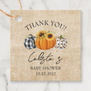 Étiquettes Cadeau Citrouille Burlap et Baby shower de tournesol Merc