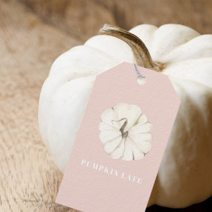 Étiquettes-cadeau Citrouille citrouille d'aquarelle épice  blanc et 