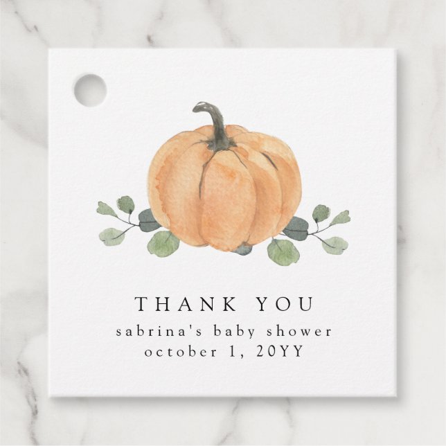 Étiquettes Cadeau Citrouille d'aquarelle automne (Devant)