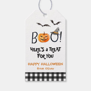 Étiquettes-cadeau Citrouille d'aquarelle mignonne BOO Happy Hallowee
