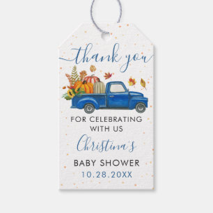 Étiquettes-cadeau Citrouille d'automne Baby shower de camion bleu Me
