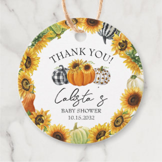 Étiquettes Cadeau Citrouille d'automne et Baby shower de tournesol M