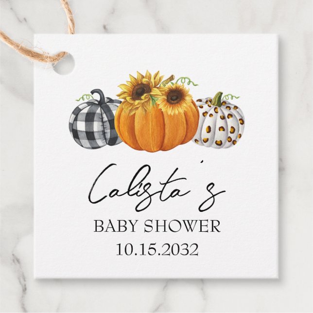 Étiquettes Cadeau Citrouille d'automne moderne et Baby shower de tou (Devant)