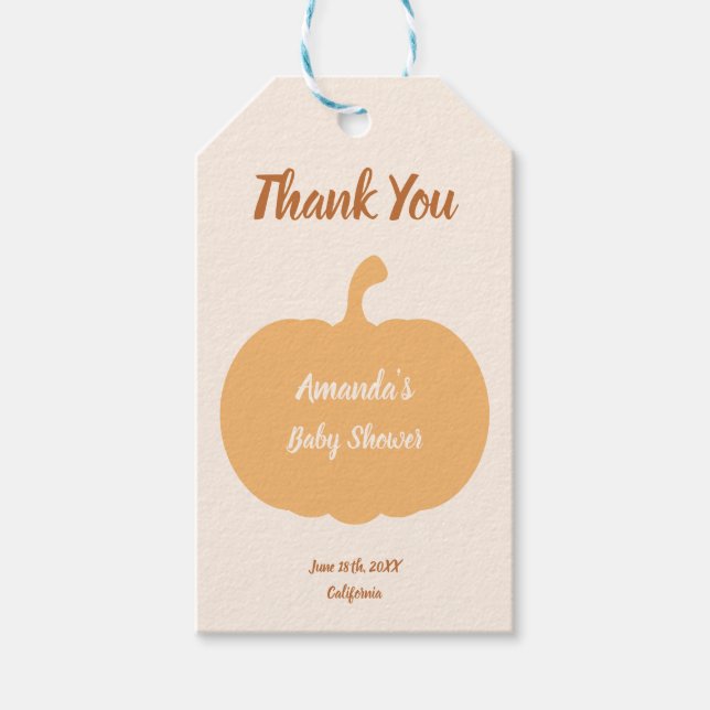 Étiquettes-cadeau Citrouille de moisson d'automne Baby shower Pastel (Devant)