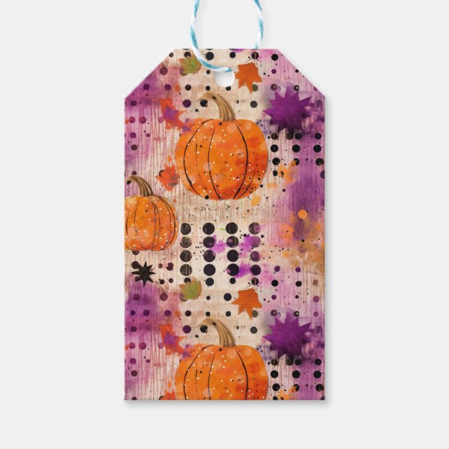 Étiquettes-cadeau Citrouille Dots Boho Abstrait Motif Halloween (Devant)