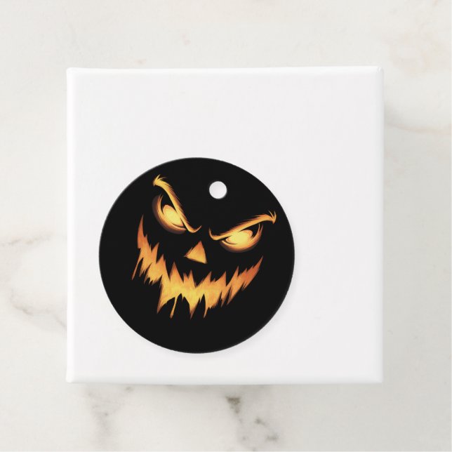 Étiquettes Cadeau Citrouille effrayant Jack-o'-lantern Face Hallowee (En situation)