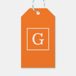 Étiquettes-cadeau Citrouille Orange Blanc encadré Monogramme initial