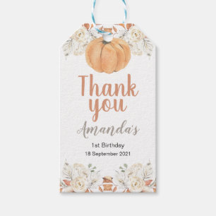 Étiquettes-cadeau Citrouille orange rustique 1er anniversaire