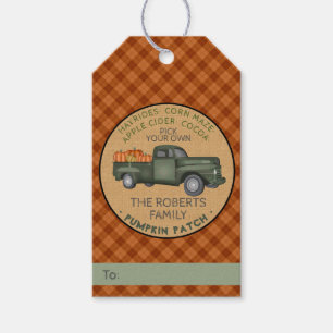 Étiquettes-cadeau Citrouille Patch Farm Rustic Automne Plaid Camion 