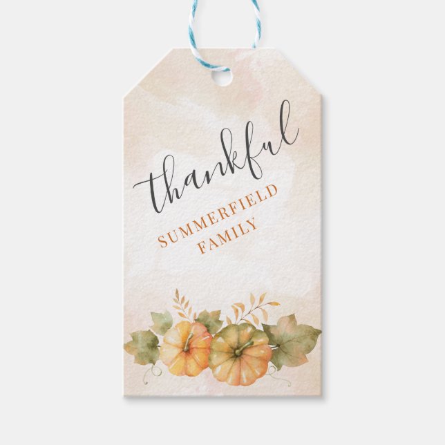 Étiquettes-cadeau Citrouille Remerciements Famille Chute Thanksgivin (Devant)