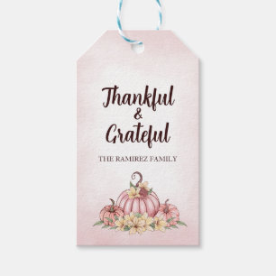Étiquettes-cadeau Citrouille rose Floral Thanksgiving