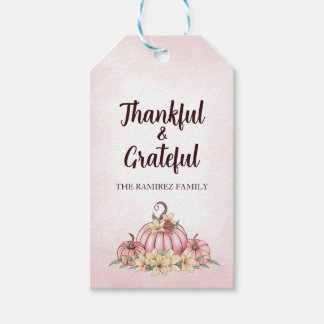 Étiquettes-cadeau Citrouille rose Floral Thanksgiving