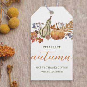 Étiquettes-cadeau Citrouilles aquarelles festives célèbrent l'automn