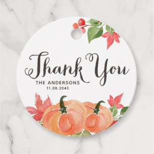 Étiquettes Cadeau Citrouilles d'aquarelle et Mariage Feuille d'érabl