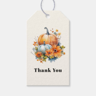 Étiquettes-cadeau Citrouilles d'automne avec Fleurs et Merci de Foli