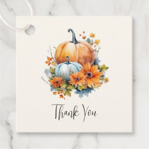 Étiquettes Cadeau Citrouilles d'automne avec Fleurs et Merci de Foli