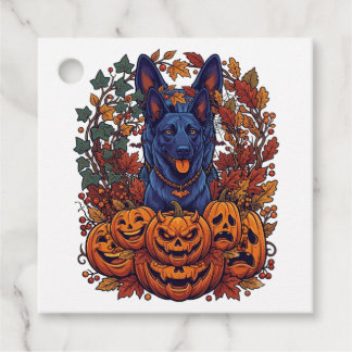 Étiquettes Cadeau Citrouilles d'automne Pitbull bleu Halloween Chauv